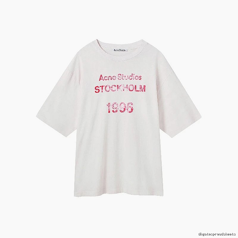 Acne Studios 2090-80 White Pink Lettering Style Ac908046 Stockholm Logo T-Shirt Resort Wear