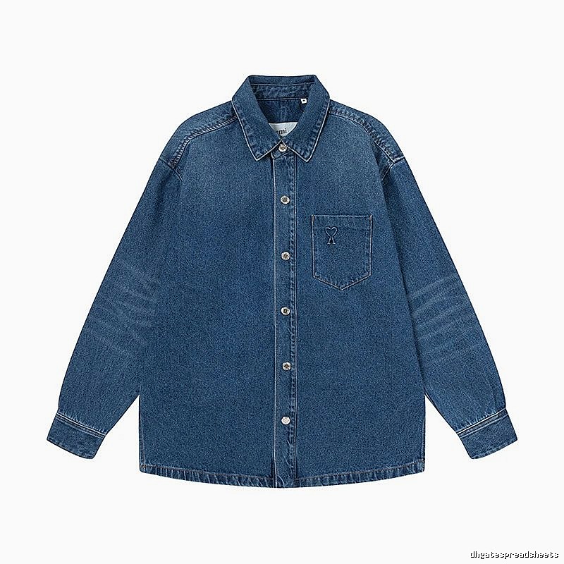 AMI Denim Style Dark Blue Shirt