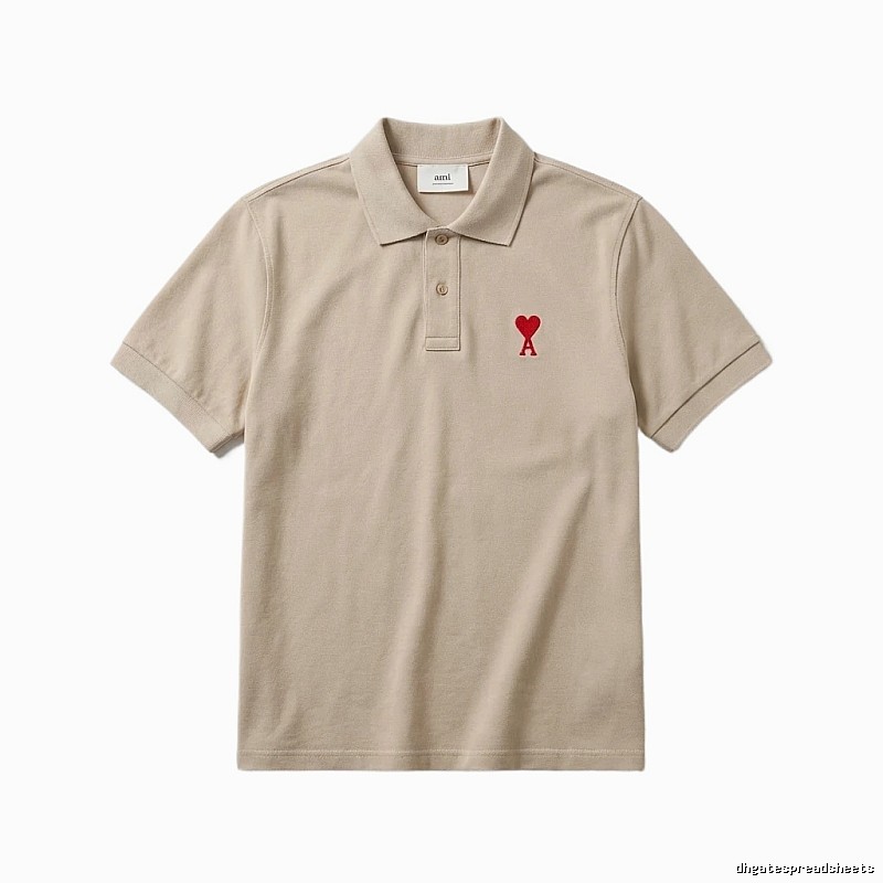 AMI Love Minimalist Style Beige Polo Shirt