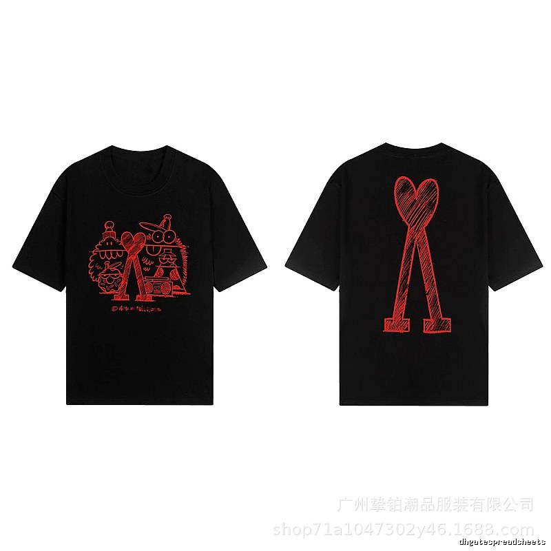 AMI red graffiti-style short-sleeve shirt
