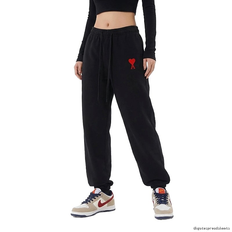AMI Red Heart Casual Black Pants