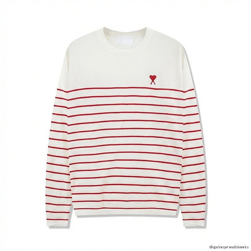 AMI Stripe Heart White Sweater