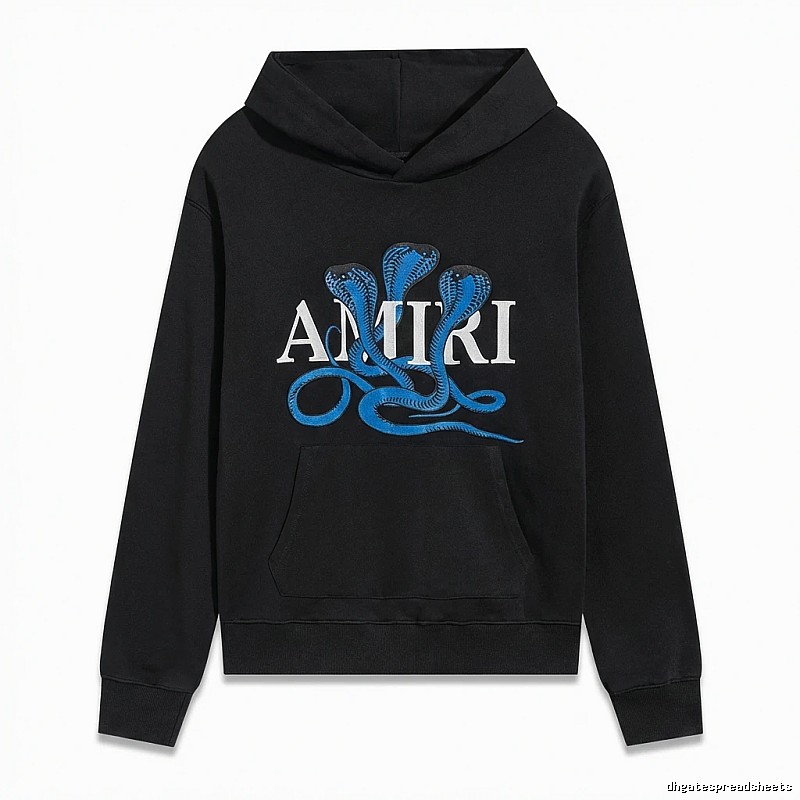 AMIRI black hoodie with snake - pattern printing