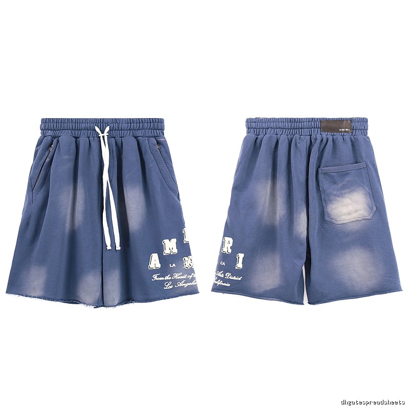 AMIRI Letter Print Street Style Washed Blue Shorts