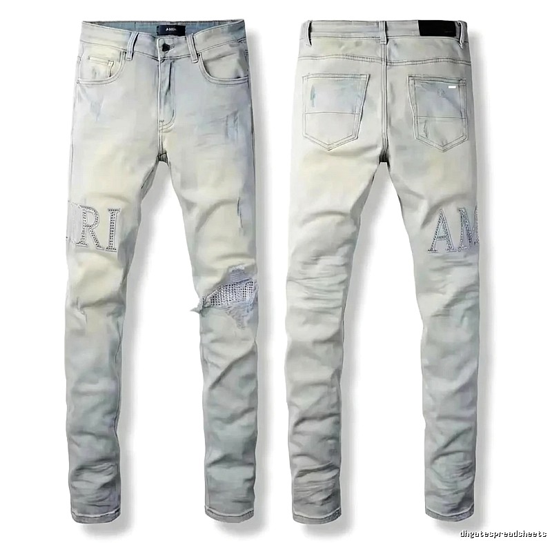 AMIRI Ripped Trendy Brand Light Gray Jeans