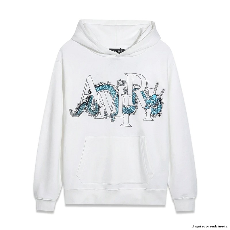 AMIRI White Hoodie with Dragon Pattern Print Style