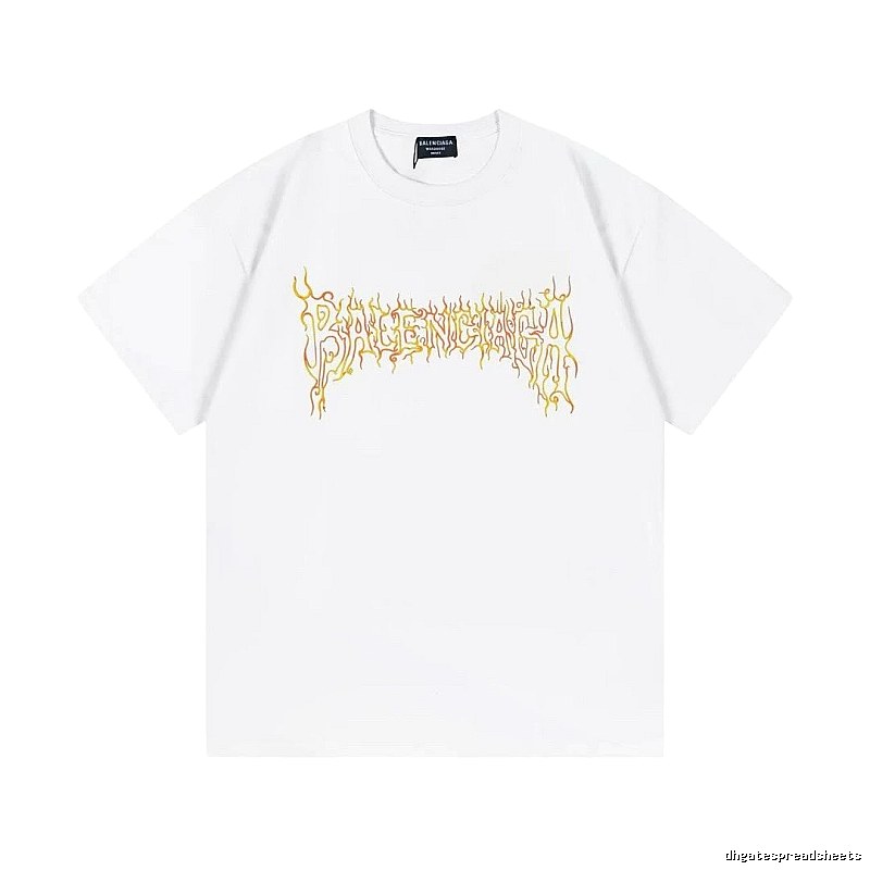 Balenciaga Gothic Style Flame Print White T-Shirt