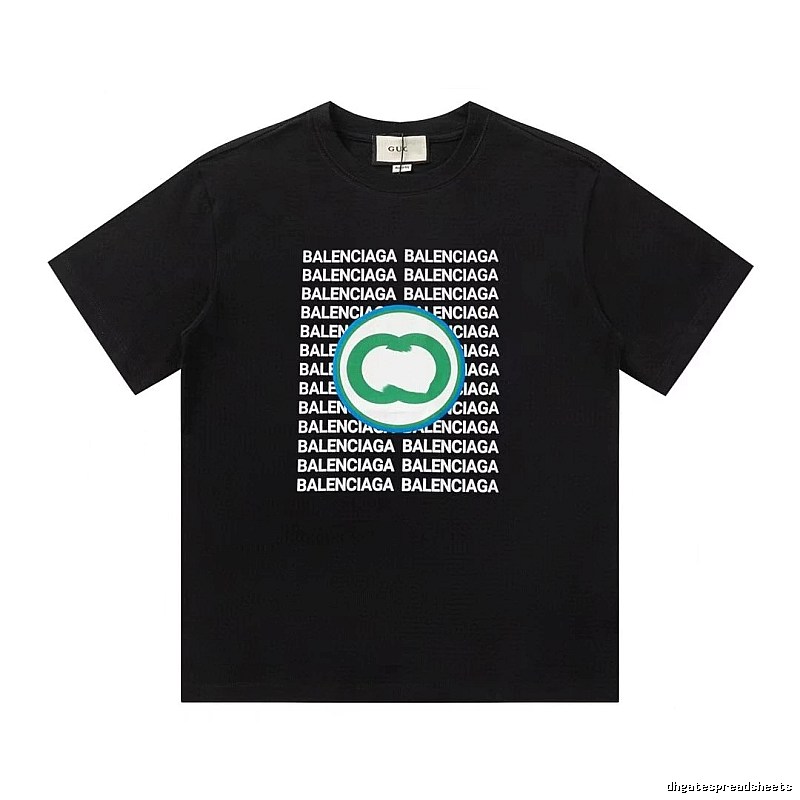 Balenciaga Trendy All-over Print Black Short-sleeve T-shirt