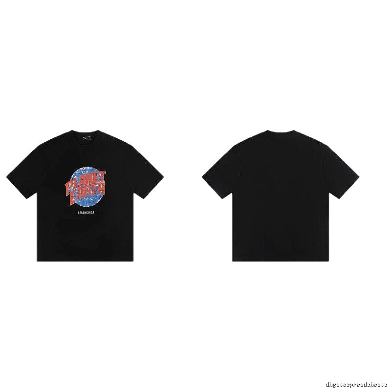 Balenciaga Trendy Black Short-sleeve T-shirt with Earth Print