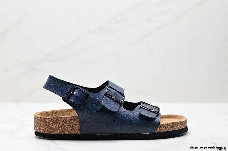 Birkenstock Double-buckle Casual Style Navy Blue Sandals