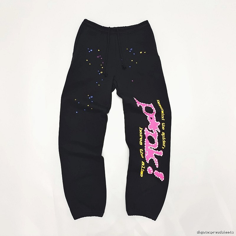 Bright Pink Side Lettering And Paint Speckles Logo Sweatpants - Sp5der Layering Edit