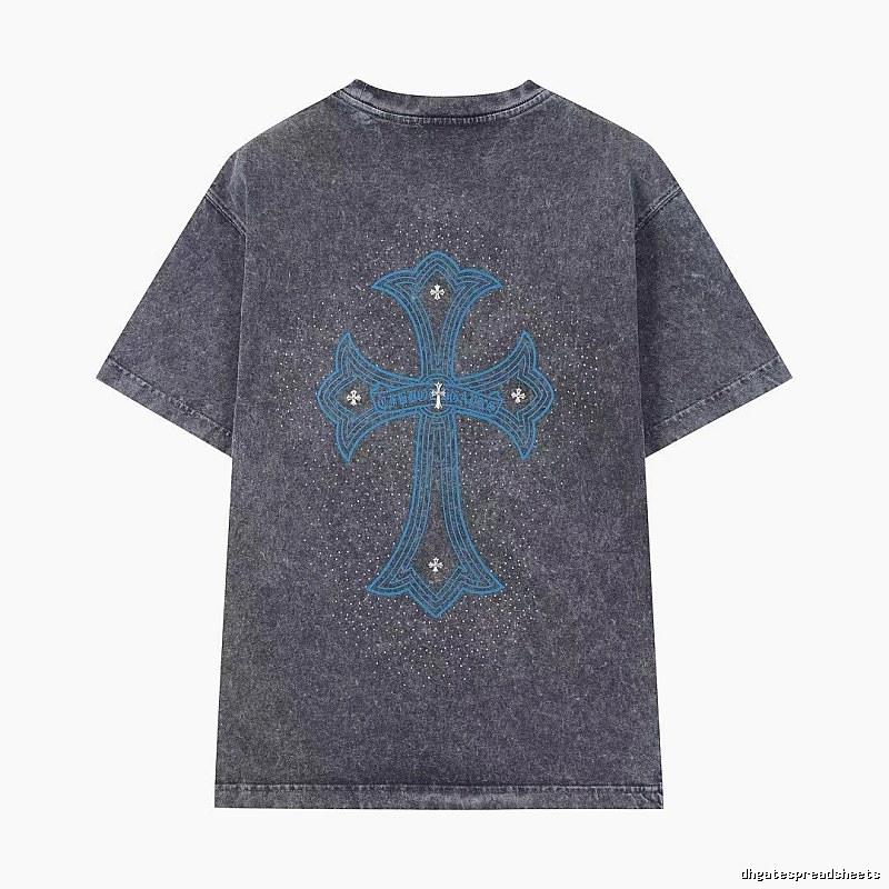 Chrome Hearts Blue Cross Vintage Charcoal Gray Short Sleeve T-shirt