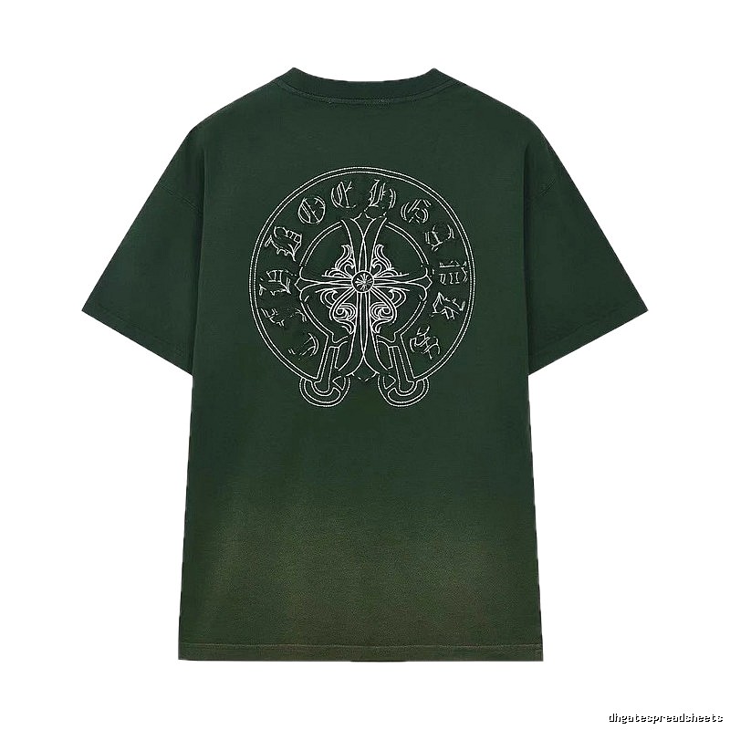 Chrome Hearts Cross-Embroidered Vintage Dark Green Short-Sleeve T-Shirt