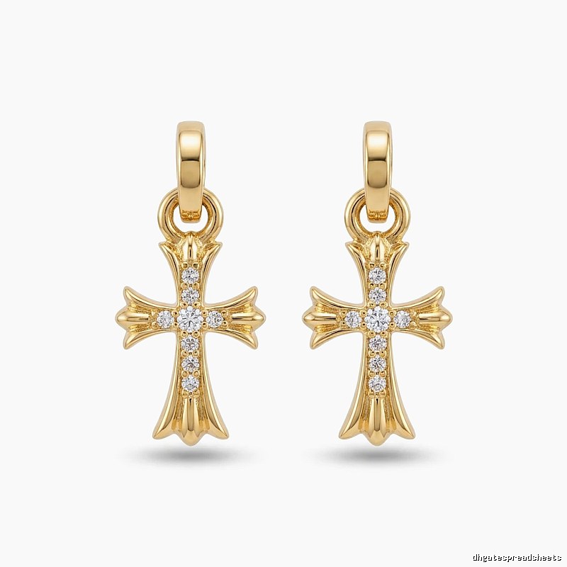 Chrome Hearts Cross Trendy and Cool Style Gold Earrings