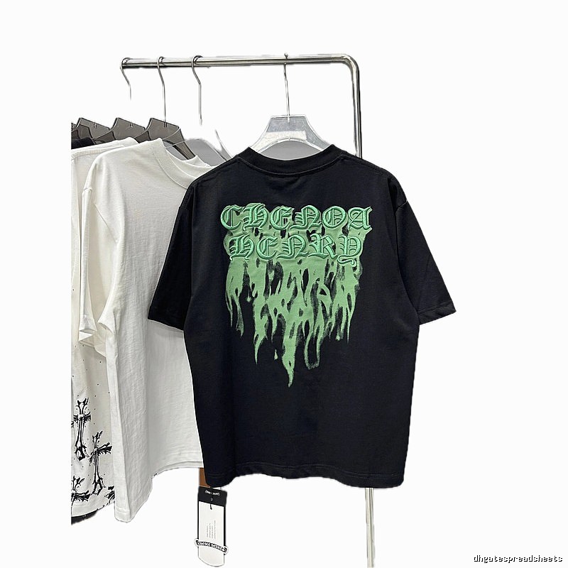 Chrome Hearts Flame Gothic Style Black and Green Short-sleeve T-shirt