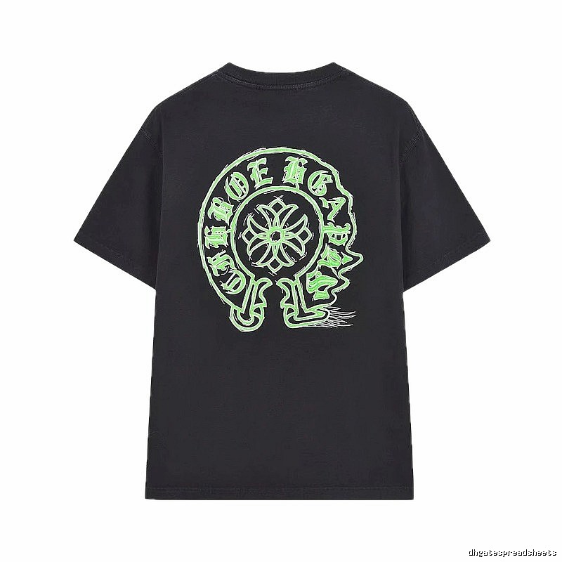 Chrome Hearts Horseshoe Print Street Style Black & Green Short-Sleeve T-Shirt