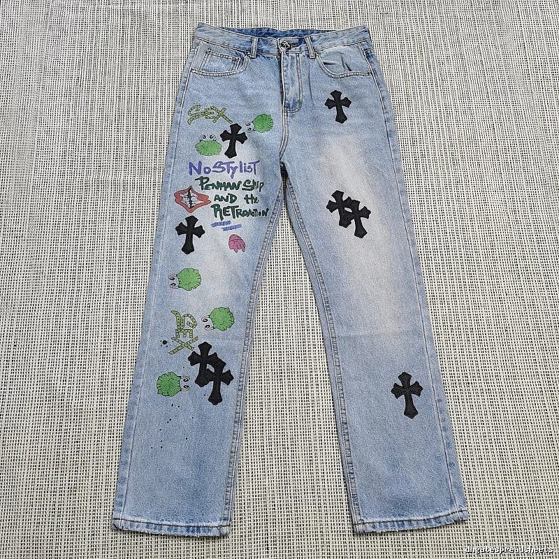 Chrome Hearts Logo Detail Cross patch jeans White Jeans Black with Relaxed Feel