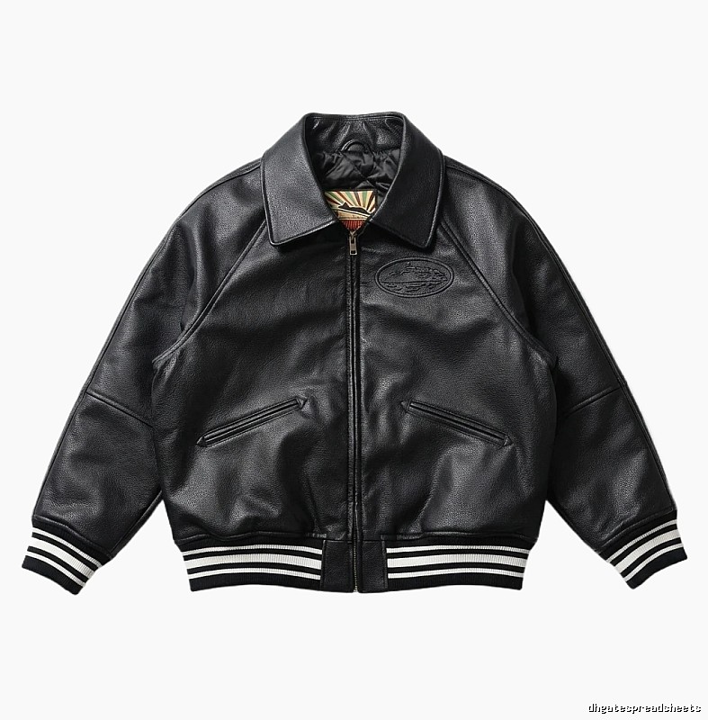 Corteiz baseball-style black leather jacket