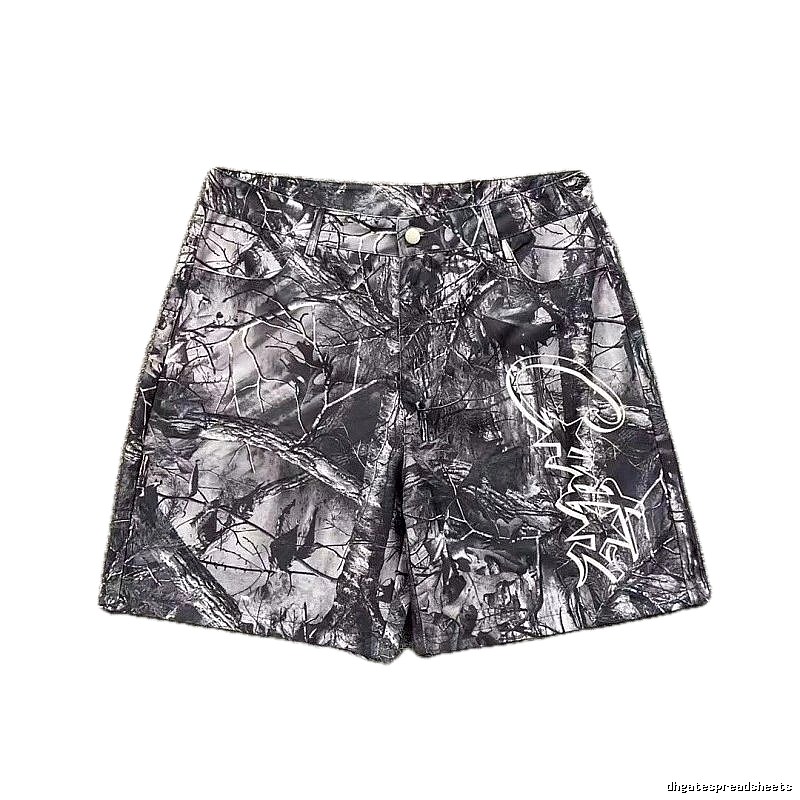 Corteiz Street Style Black and Grey Tree Grain Camouflage Shorts