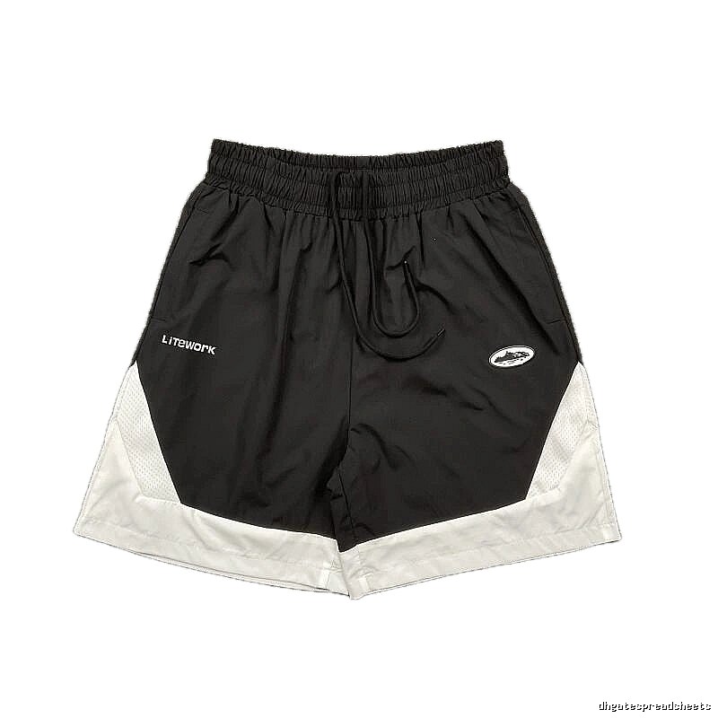Corteiz Street Style Black and White Colorblock Casual Shorts
