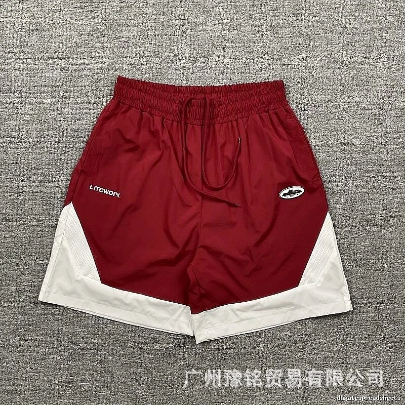 Corteiz Street Style Burgundy and White Colorblock Sports Shorts