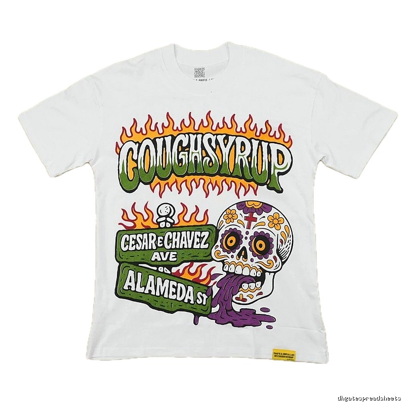 COUGHSYRUP Skeleton Print Street Style White T-Shirt