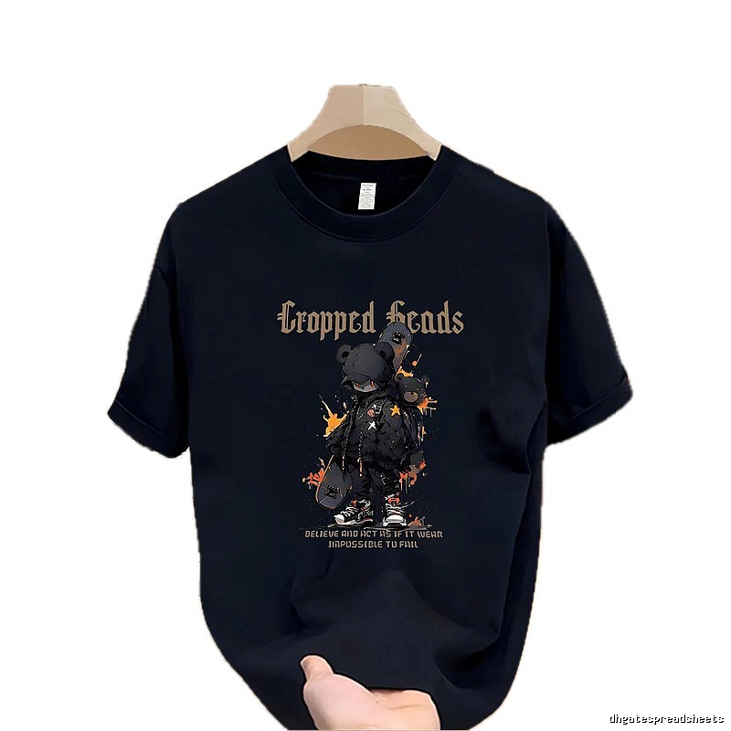 Cropped Skate Bear Street Style Navy Short Sleeve T-Shirt