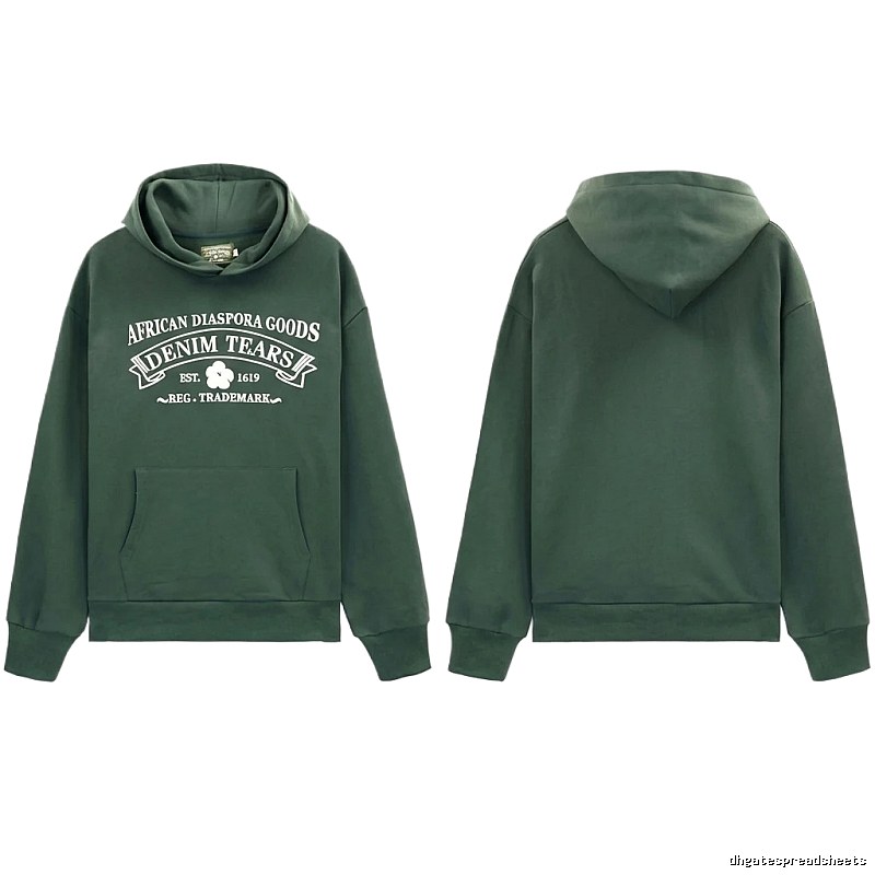 DENIM TEARS retro-style dark green hoodie