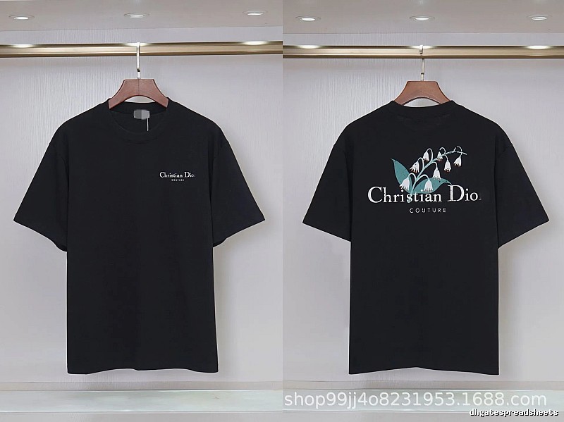 Dior Casual Black T-Shirt with Lily of the Valley Print