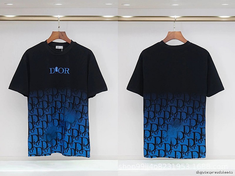 Dior Classic Monogram Trendy Style Black-Blue Gradient T-Shirt
