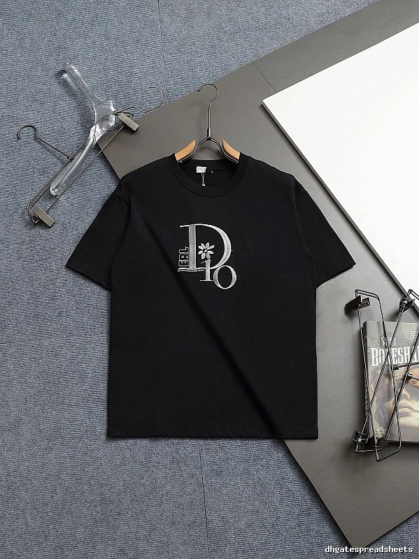 Dior Co-branded Embroidered Light Luxury Style Black Short-sleeve T-shirt