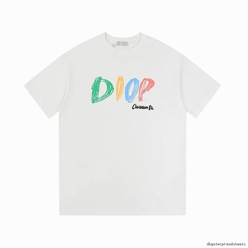 Dior Colorful Graffiti Casual Style White Short-sleeve T-Shirt