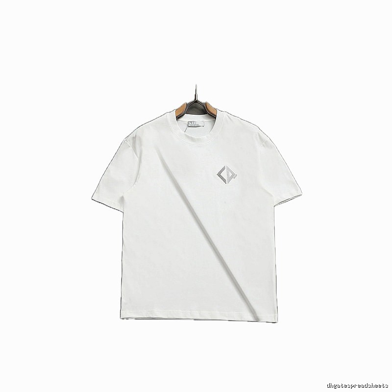 Dior Diamond Check Embroidered Minimalist Style White Short-Sleeve T-Shirt