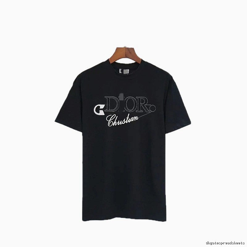 Dior Embroidered Casual Style Black Short-sleeve T-shirt