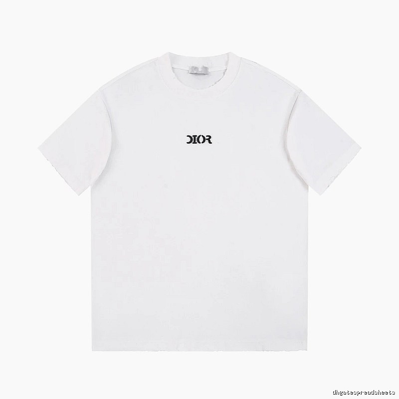 Dior Minimalist Style Embroidered Logo White Short-sleeved T-shirt