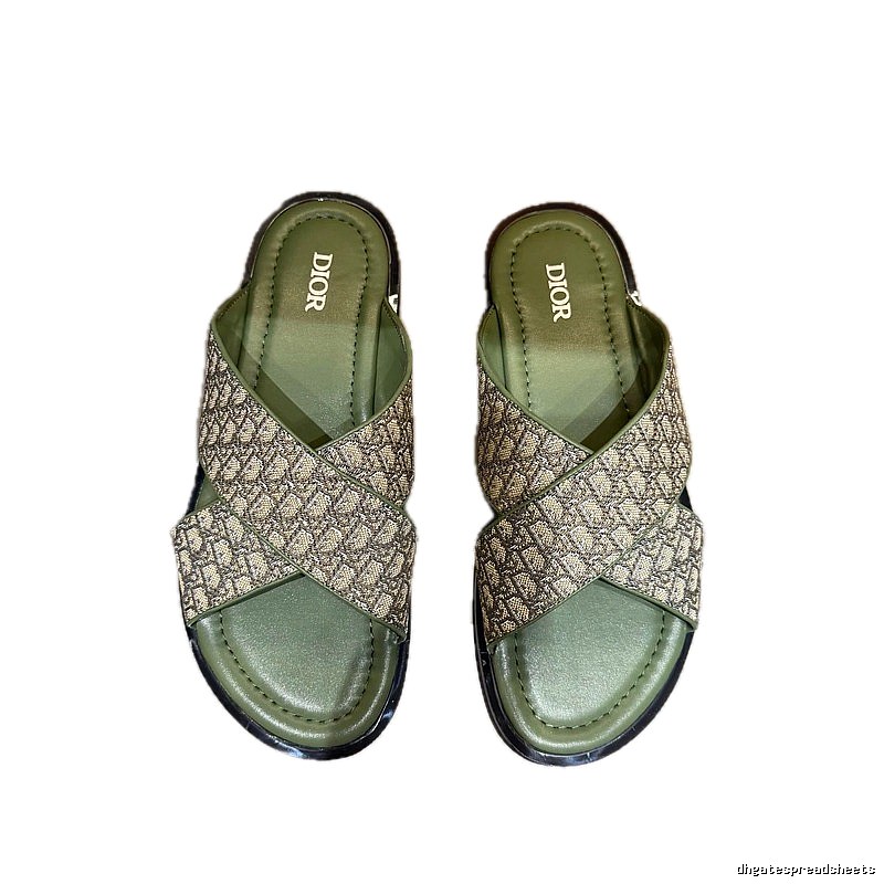 Dior Monogram Retro-style Army Green Slides