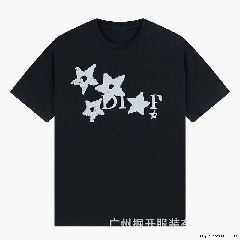 Dior Star Print Street Style Black T-Shirt