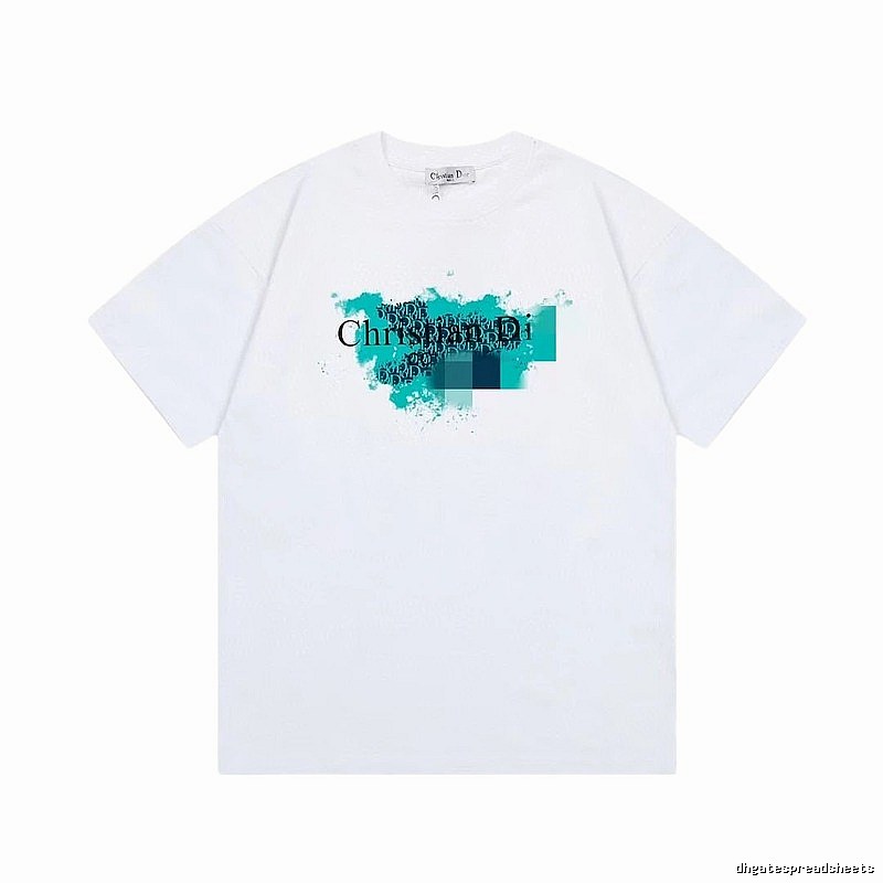 Dior Trendy Style Ink Wash Print White T-Shirt