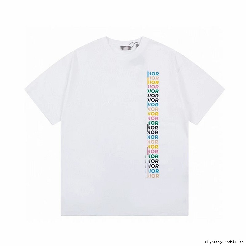 Dior Trendy Style Side-row Colored Print White T-Shirt