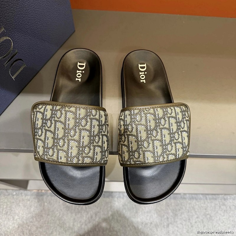 Dior Vintage-Style Military Green Monogram Slides