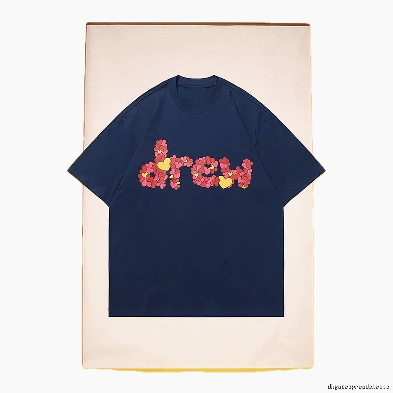 DREW Heart Print Street Style Navy Short Sleeve T-Shirt