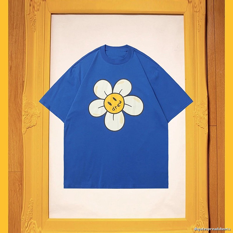 DREW Smiley Face Floral Street Style Blue T-shirt