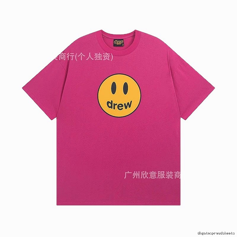 DREW Smiley Face Print Street Style Rose Red T-Shirt