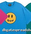 DREW Smiley Face Street Style Blue Short Sleeve T-Shirt