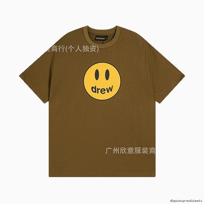 Drew Smiley Face Street Style Brown Short Sleeve T-shirt