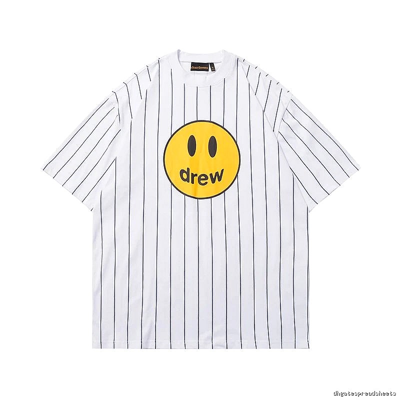 DREW Smiley Face Street Style White Striped T-shirt