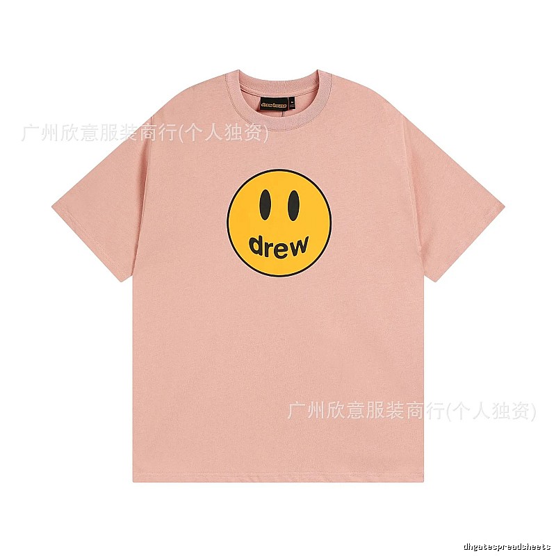 Drew Smiley Print Street Style Pink T-Shirt