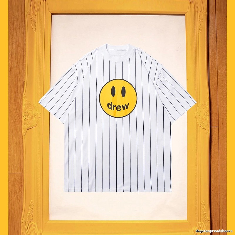 DREW Smiley Series Street Style White Striped Short Sleeve T-shirt
