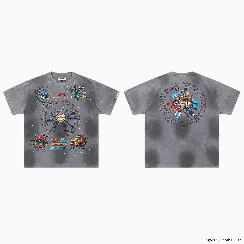 DUAA Cyber Print Street Style Grey T-Shirt
