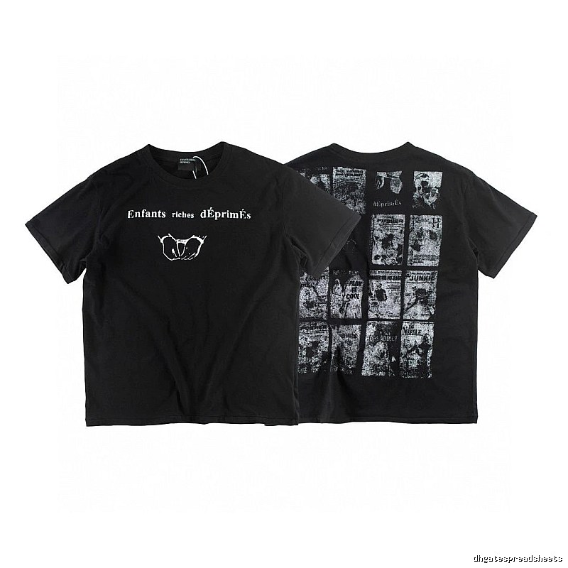 ERD Newspaper Print Dark Style Black Short-sleeve T-shirt